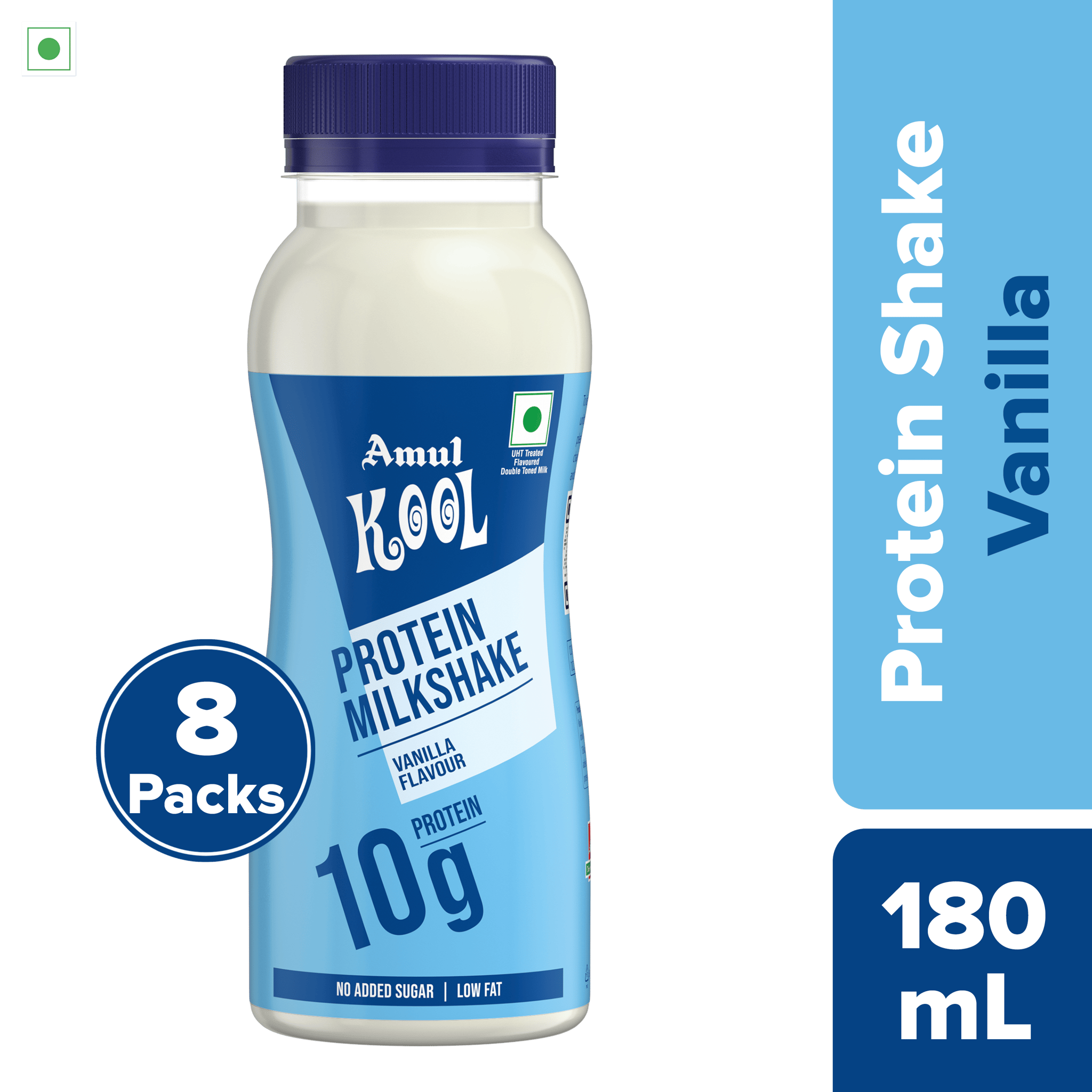 Amul Kool Protein Milkshake | Vanilla, 180 mL | Pack of 8