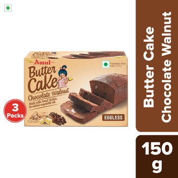 Amul Butter Cake Chocolate Walnut, 150 g | Pack of 3
