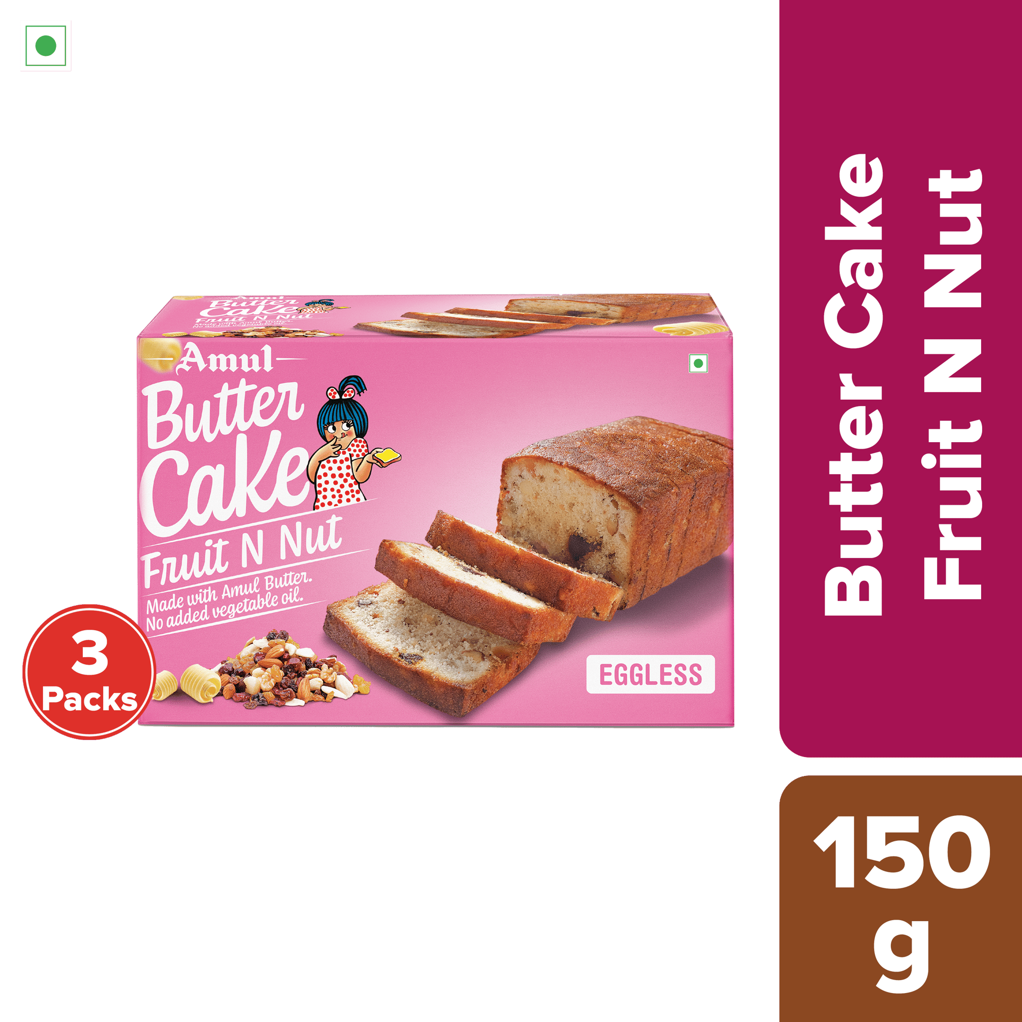 Amul Butter Cake Fruit N Nut , 150 g | Pack of 3
