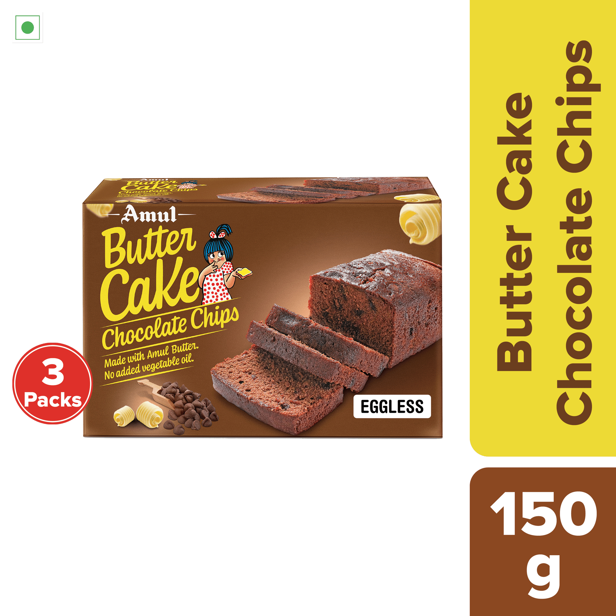 Amul Butter Cake Chocolate Chips, 150 g | Pack of 3