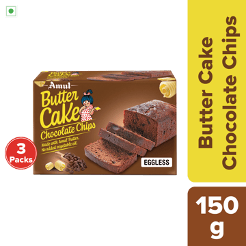 Amul Butter Cake Chocolate Chips, 150 g | Pack of 3