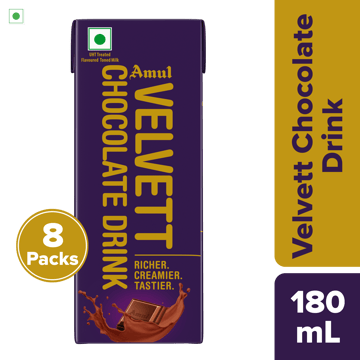 Amul Velvett Chocolate Drink 180 mL | Pack of 8