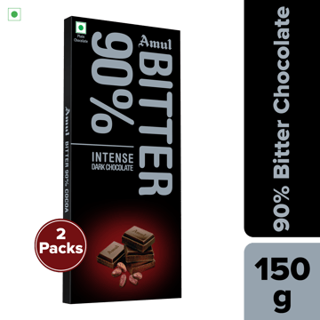 Amul Bitter 90% Chocolate, 150 g | Pack of 2 Amul Bitter 90% Chocolate, 150 g | Pack of 2