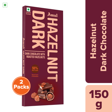 Amul Hazelnut Dark Chocolate, 150 g | Pack of 2