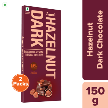 Amul Hazelnut Dark Chocolate, 150 g | Pack of 2 Amul Hazelnut Dark Chocolate, 150 g | Pack of 2