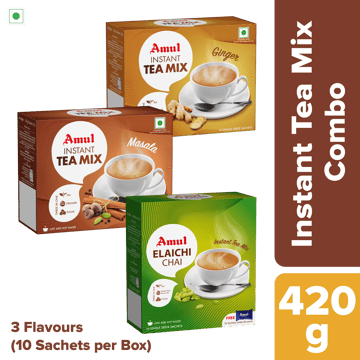Amul Instant Tea Mix (Adrak | Masala | Elaichi), 140 g | Pack of 3