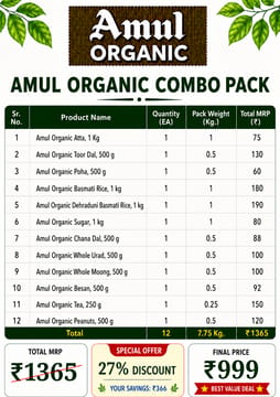 Amul Organic Combo Pack, 7.75 kg | 12 Products Amul Organic Combo Pack, 7.75 kg | 12 Products