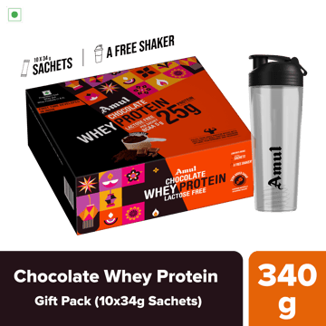 Amul Chocolate Whey Protein Gift Pack, 34 g | Pack of 10 sachets Amul Chocolate Whey Protein Gift Pack, 34 g | Pack of 10 sachets