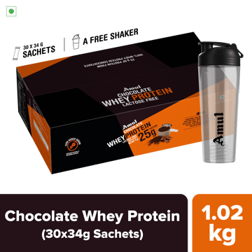 Amul Chocolate Whey Protein, 34 g | Pack of 30 sachets