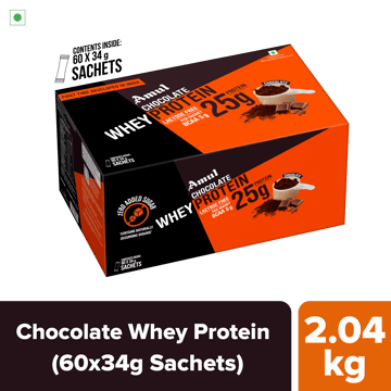 Amul Chocolate Whey Protein, 34 g | Pack of 60 sachets