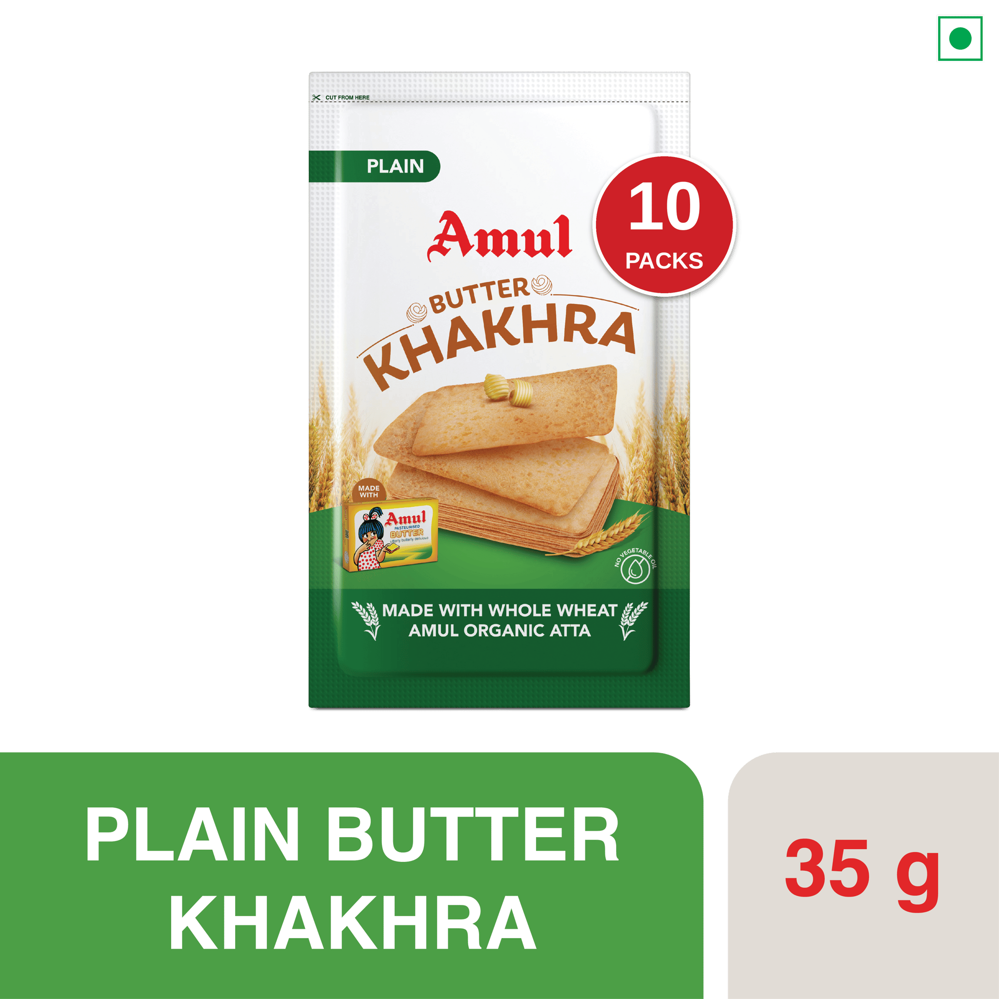 Amul Butter Khakhra (Plain), 35 g | Pack of 10