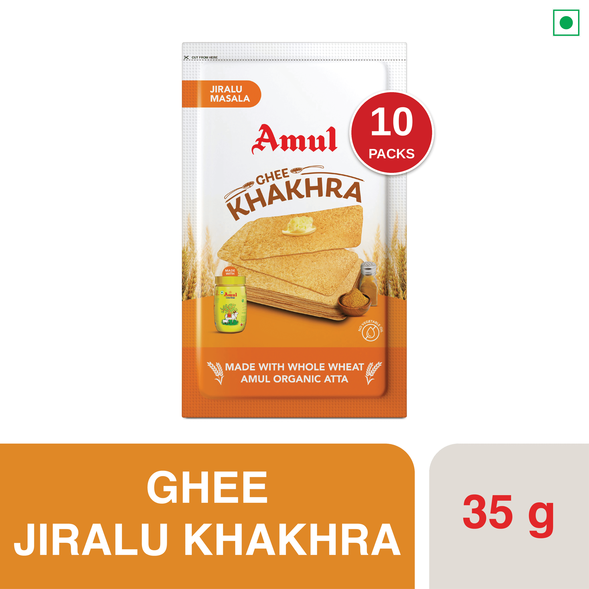 Amul Ghee Khakhra (Jiralu Masala), 35 g | Pack of 10
