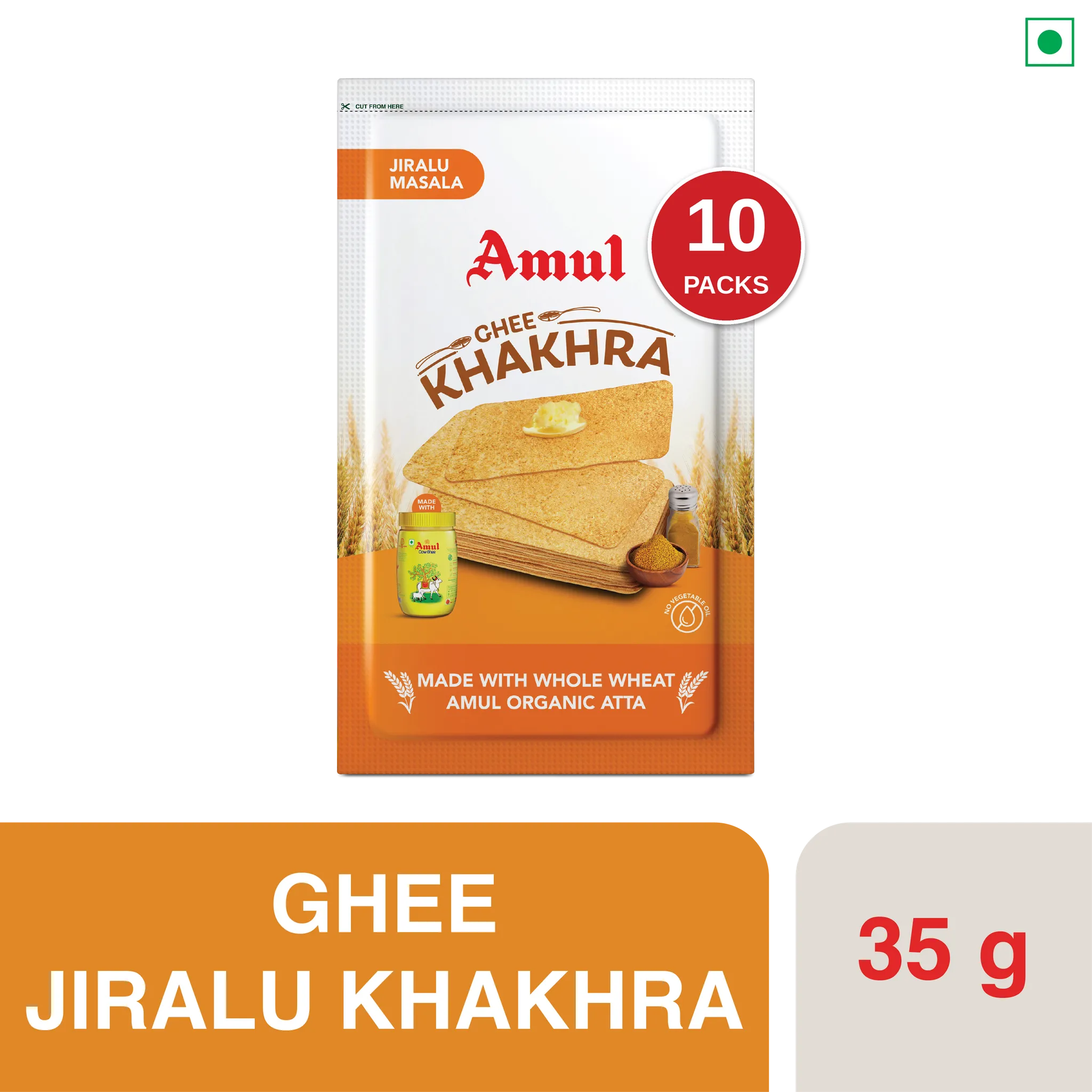 Amul Ghee Khakhra (Jiralu Masala), 35 g | Pack of 10