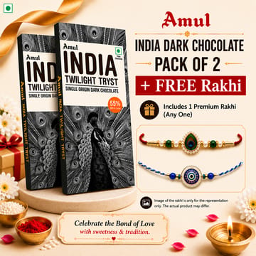 Rakhi Special | Amul India Origin Dark Chocolate, 125 g (Pack of 2) | A FREE Rakhi Rakhi Special | Amul India Origin Dark Chocolate, 125 g (Pack of 2) | A FREE Rakhi