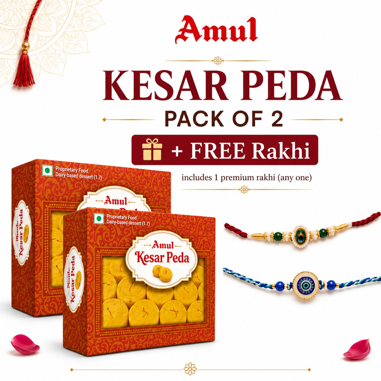 Rakhi Special | Amul Kesar Peda, 200 g (Pack of 2) | A FREE Rakhi