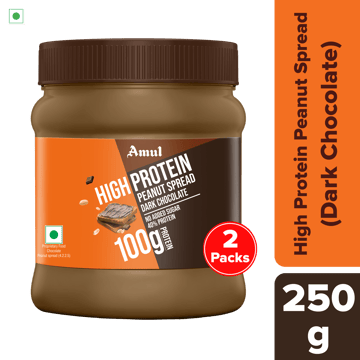 Amul High Protein Dark Chocolate Peanut Spread, 250 g | Pack of 2