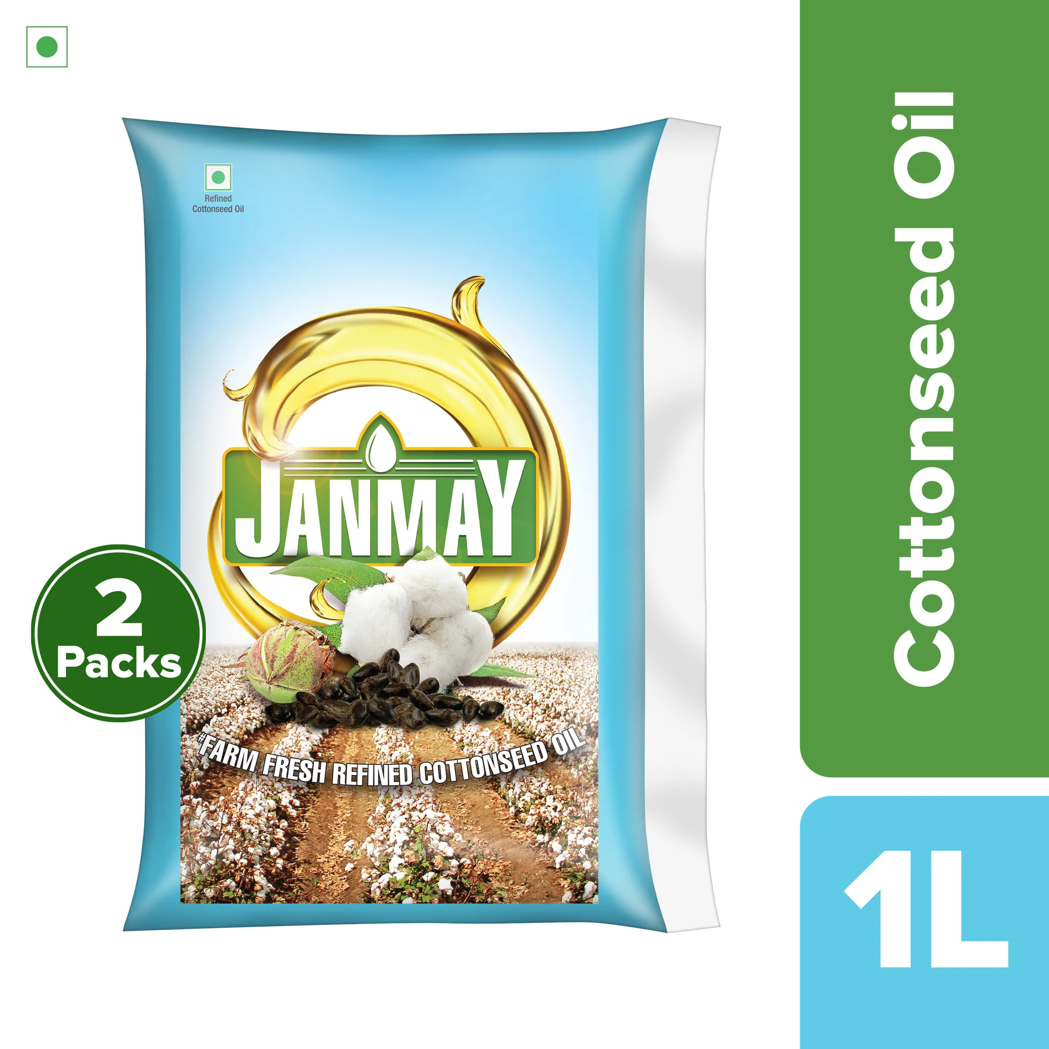 Janmay Farmfresh Refined Cottonseed Oil Pouch, 1 L | Pack of 2
